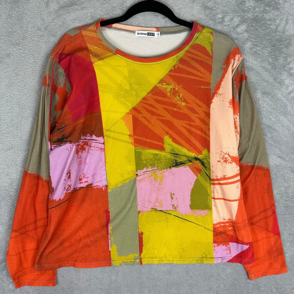 Andrea Greer Organic Cotton Top Neon Abstract Long Sleeve Shirt Womens XL